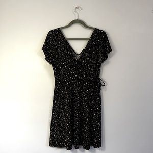 Black Floral Faux Wrap Dress